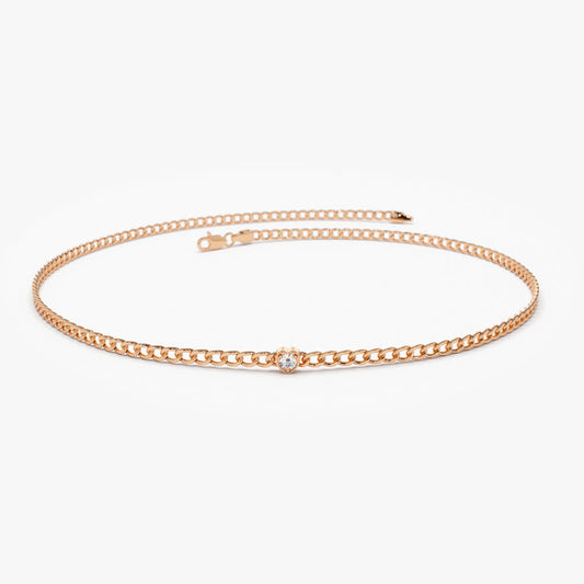 Heart Shape Diamond Curb Bracelet | 14K Gold 2MM Link with Solitaire | Romantic Gift for Her