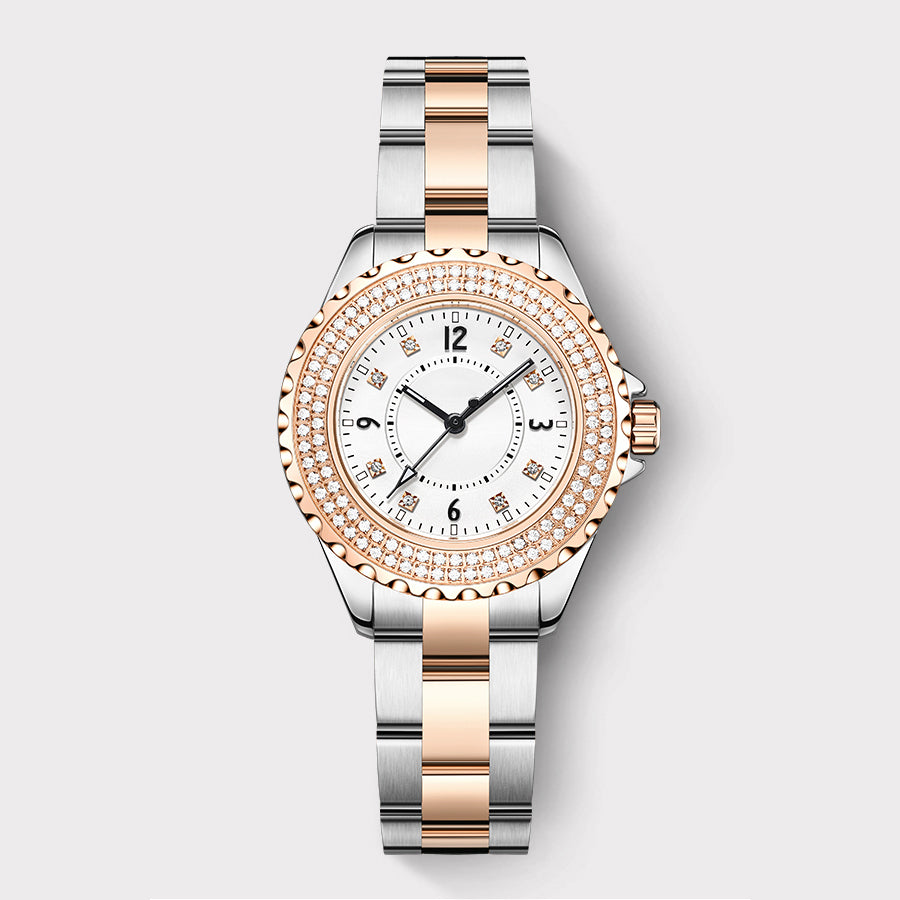 Round Watch in Rose Gold with Diamonds