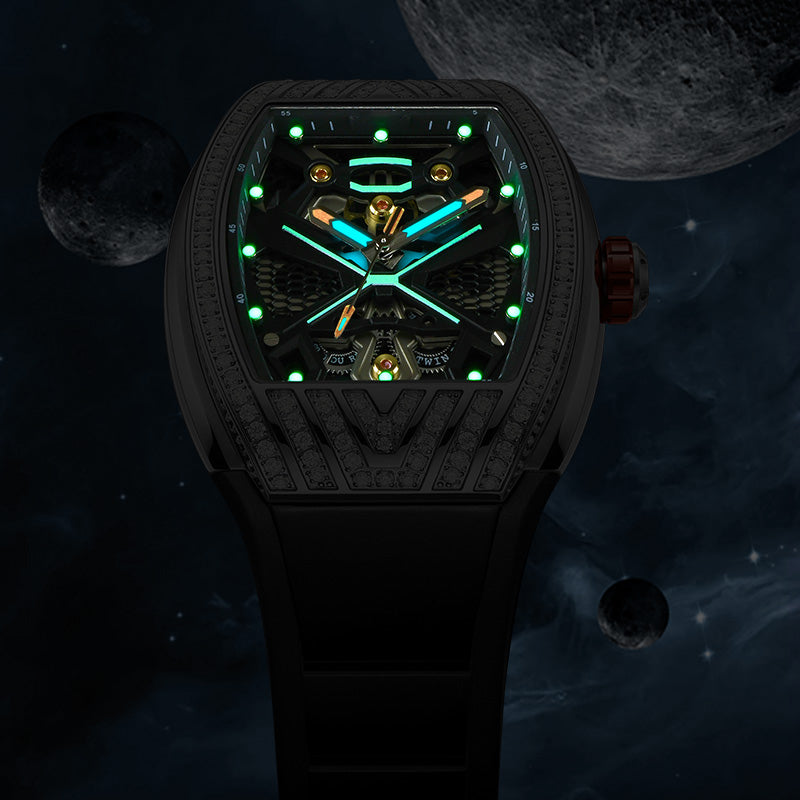 Barrel Shape Watch in White Gold with Diamonds