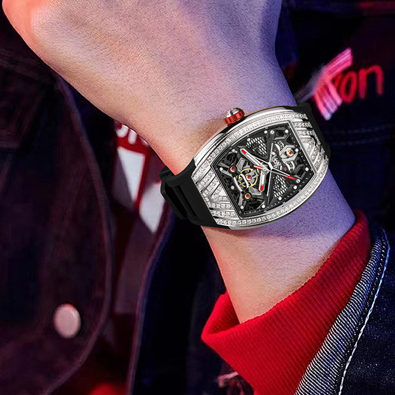 Barrel Shape Watch in White Gold with Diamonds