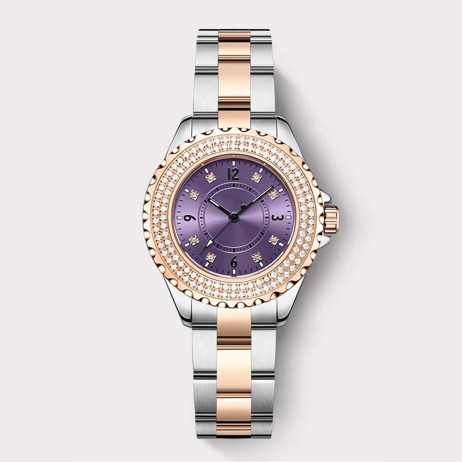 Round Watch in Rose Gold with Diamonds