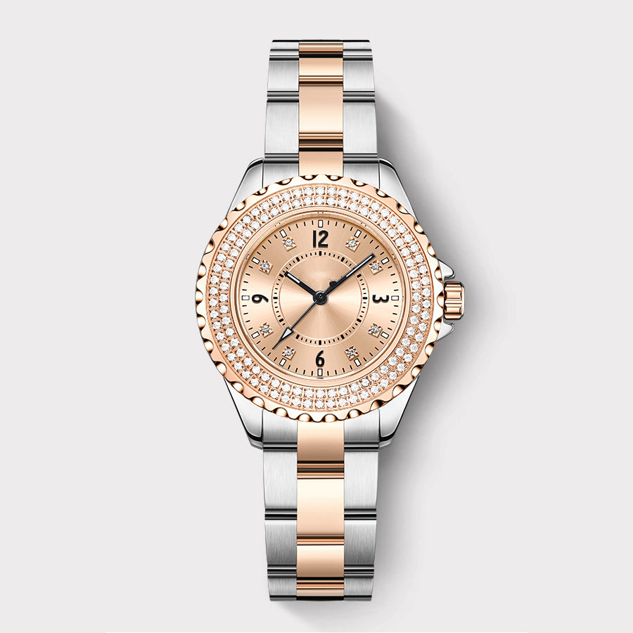 Round Watch in Rose Gold with Diamonds