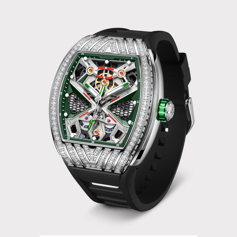 Barrel Shape Watch in White Gold with Diamonds