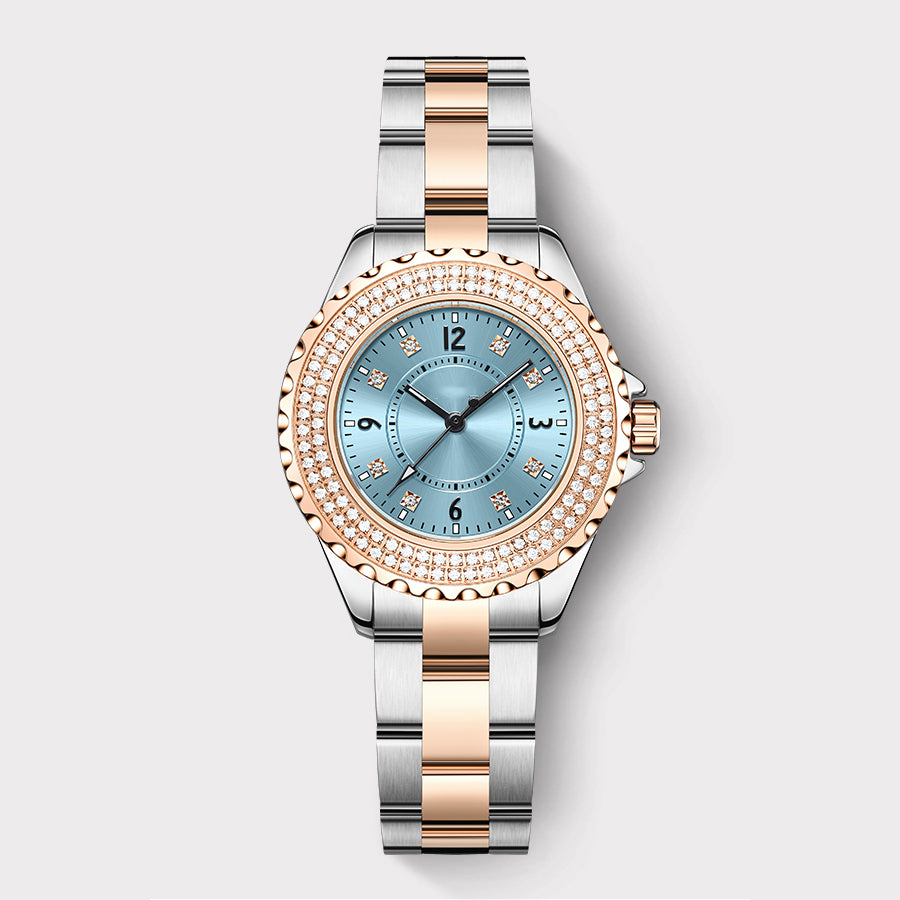 Round Watch in Rose Gold with Diamonds