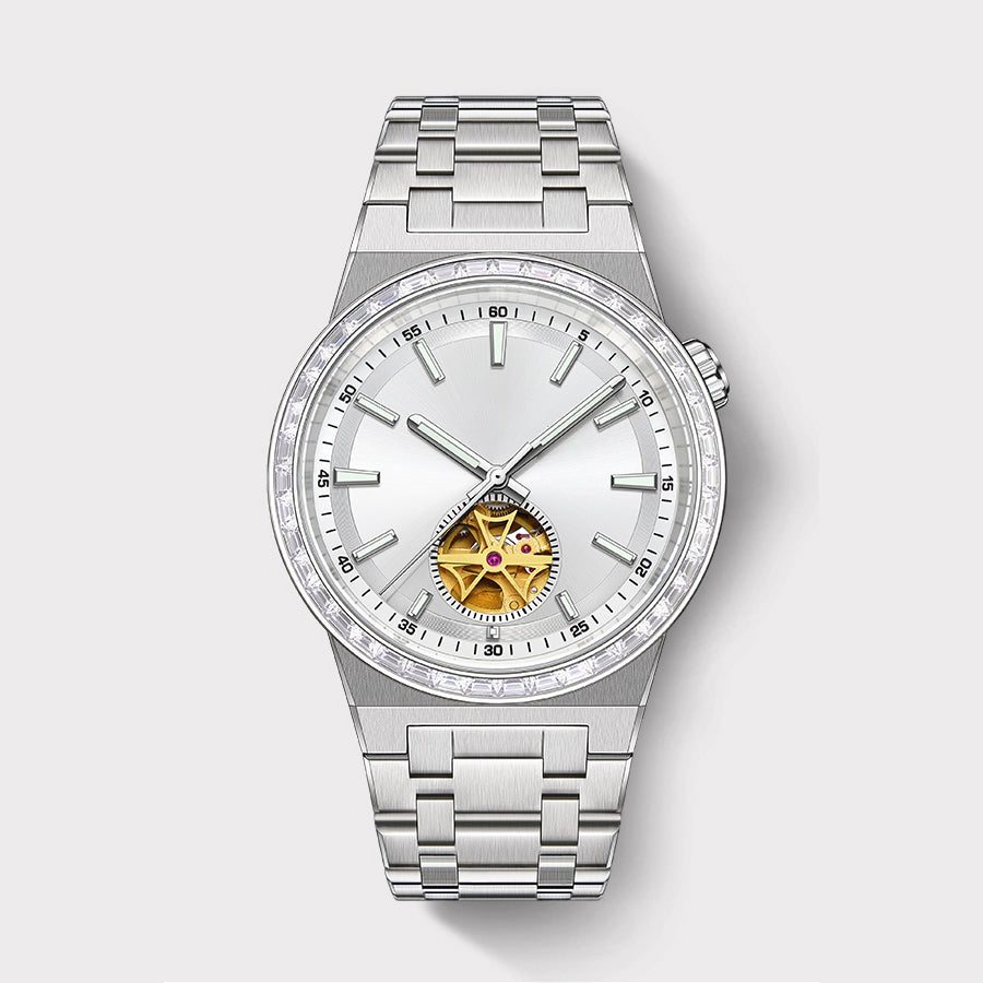 Round Watch in White Gold with Diamonds