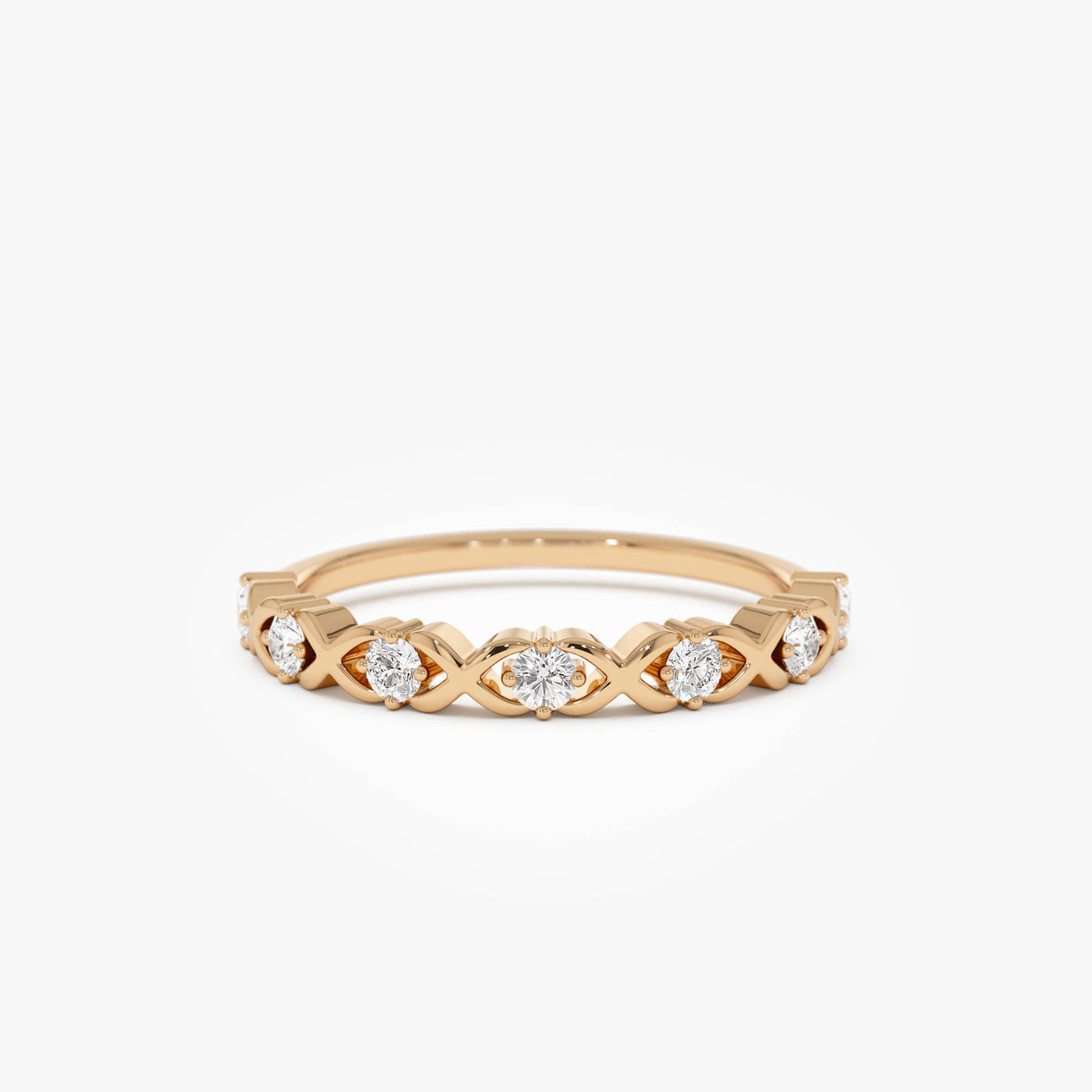 14k X O Design Diamond Wedding RIng