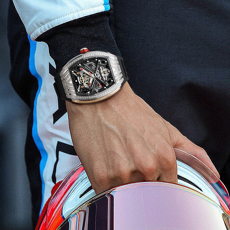 Barrel Shape Watch in White Gold with Diamonds