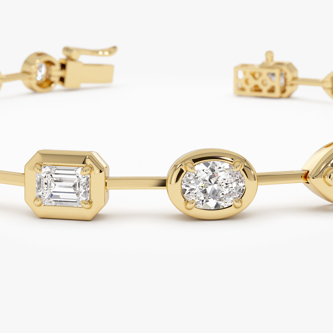 Mixed Cut Lab Grown Diamond Link Tennis Bracelet | 14K Gold Geometric Design | Unique Everyday Bracelet for Women