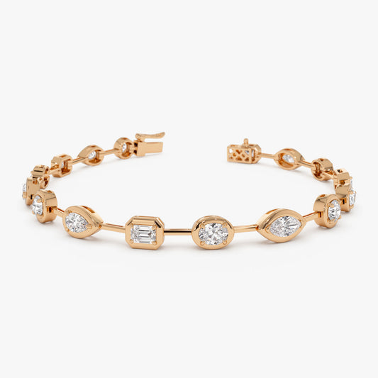 Mixed Cut Lab Grown Diamond Link Tennis Bracelet | 14K Gold Geometric Design | Unique Everyday Bracelet for Women