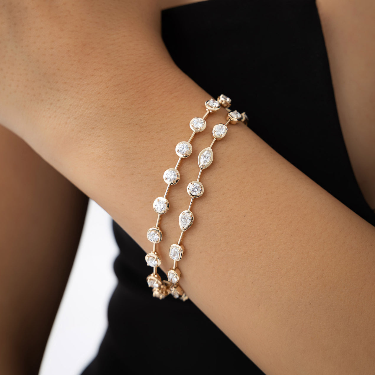 Mixed Cut Lab Grown Diamond Link Tennis Bracelet | 14K Gold Geometric Design | Unique Everyday Bracelet for Women