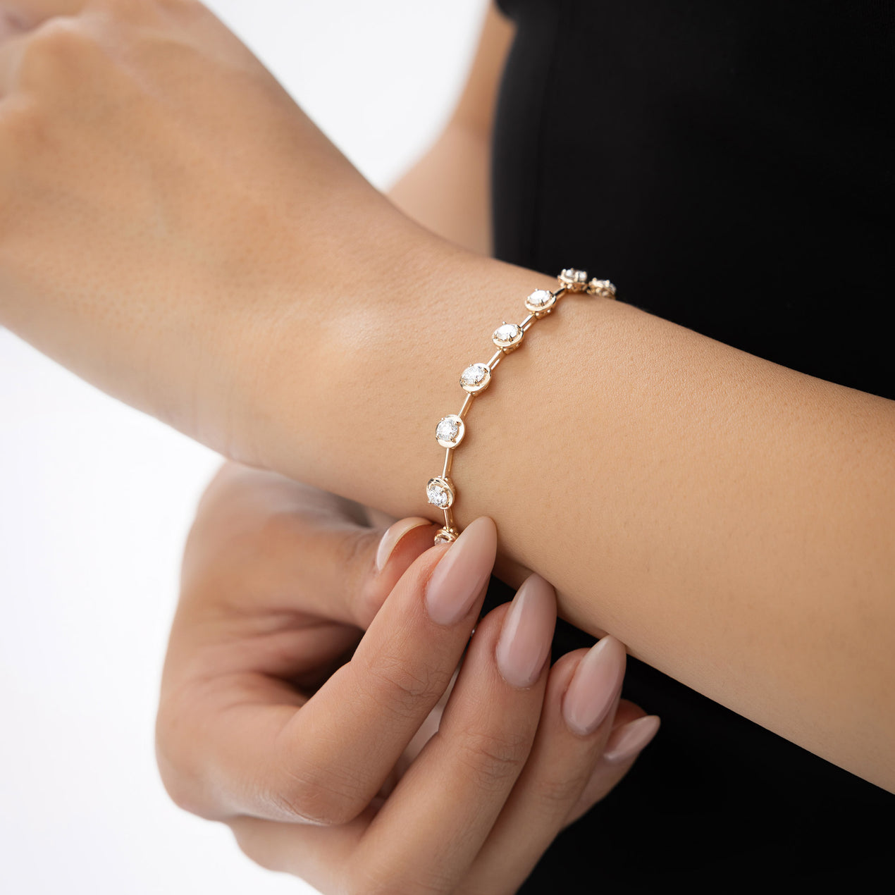 Round Lab Grown Diamond Tennis Bracelet | 14K Gold Minimalist Stackable Chain | Dainty Jewelry Gift for Her