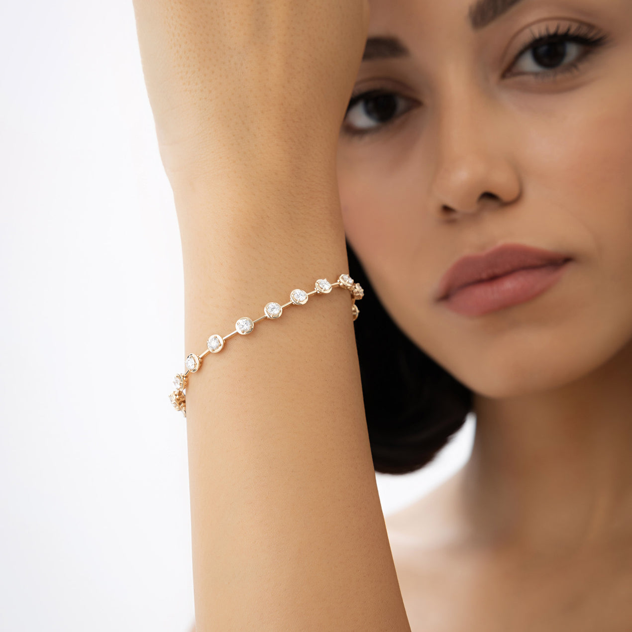 Round Lab Grown Diamond Tennis Bracelet | 14K Gold Minimalist Stackable Chain | Dainty Jewelry Gift for Her