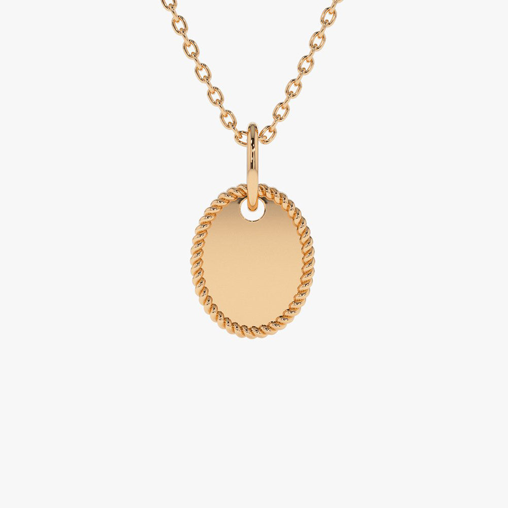 Personalized Initial Necklace | 14K Gold Mini Oval Pendant with Rope Edge | Custom Monogram Jewelry Gift