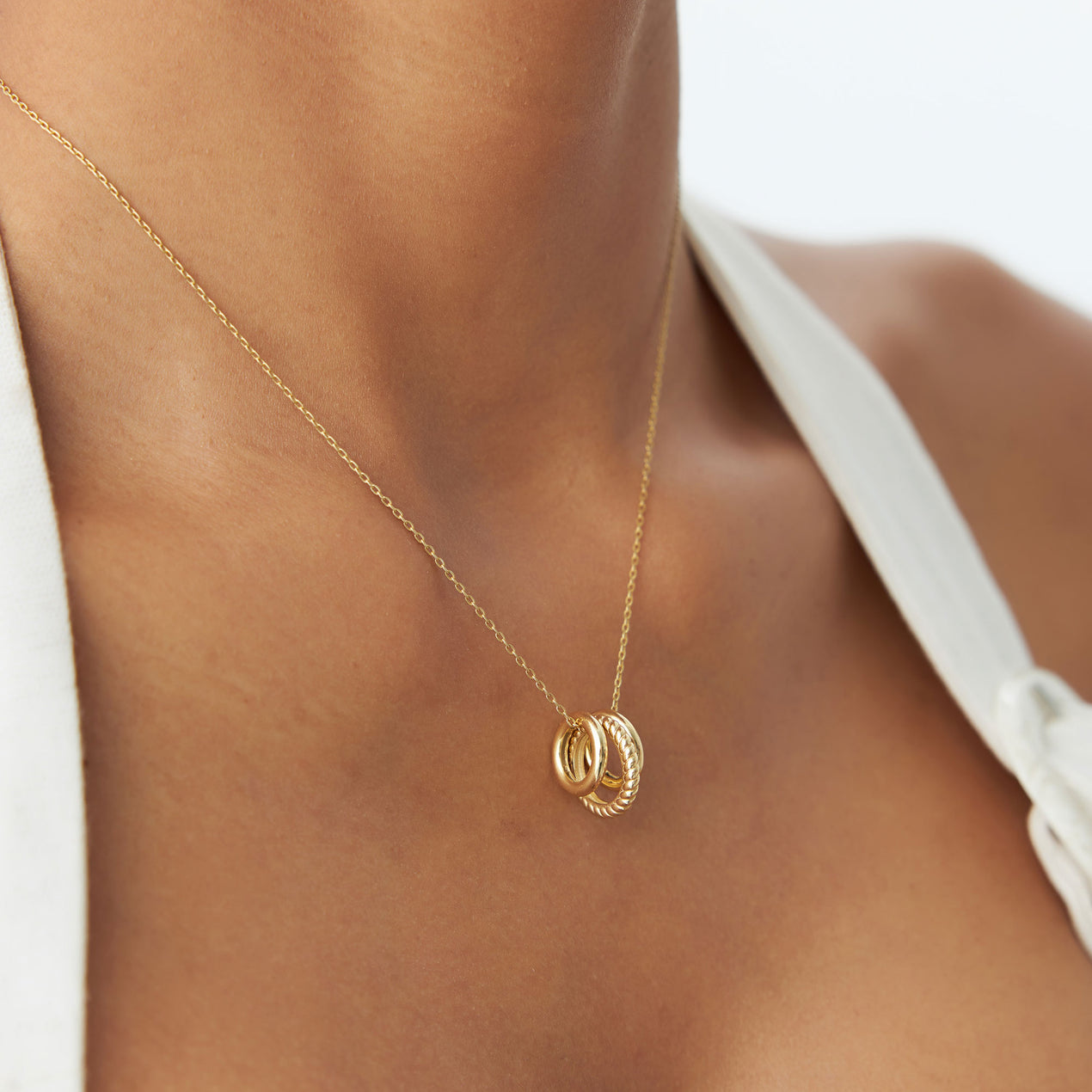 Three Ring Eternity Necklace | 14K Gold Circle Pendant | Symbol of Eternal Love | Stackable Jewelry