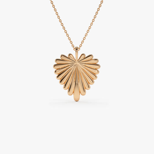 Sunburst Heart Necklace | 14K Solid Gold Romantic Jewelry | Solar Design Pendant for Women | Gift for Her