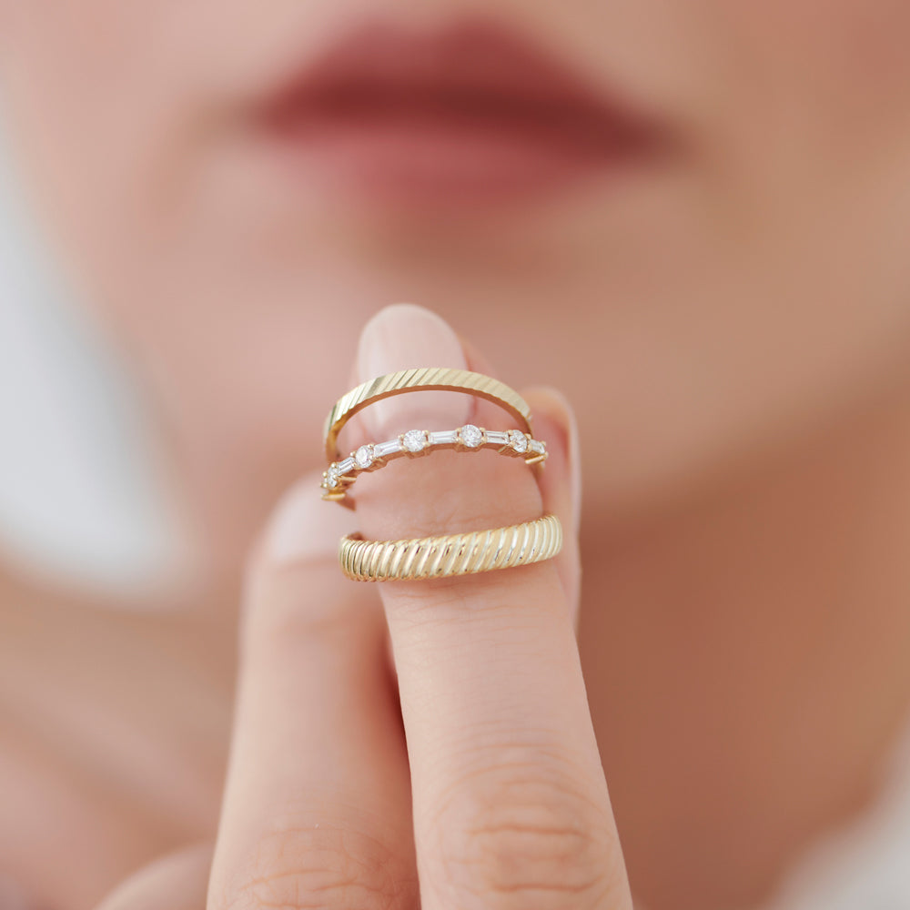14K Solid Gold Croissant Ring | Dome Statement Ring for Women | Bold Stacking Jewelry | VLOVE