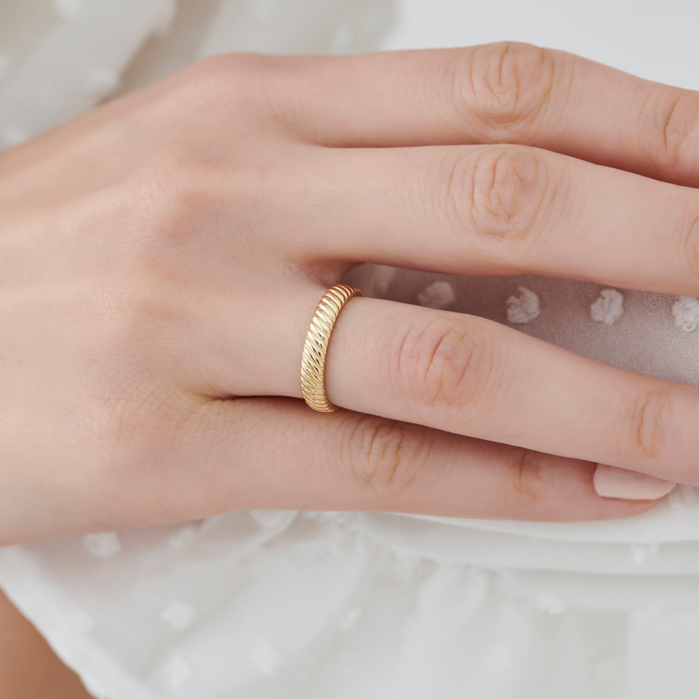 14K Solid Gold Croissant Ring | Dome Statement Ring for Women | Bold Stacking Jewelry | VLOVE