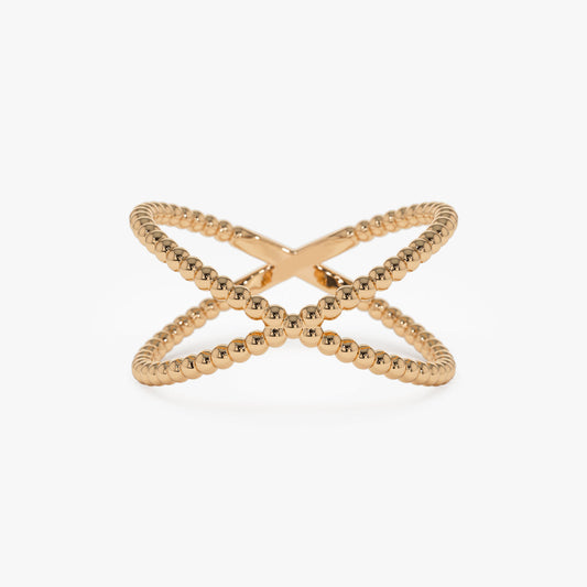 14K Beaded Cross Ring | Stackable Statement Jewelry | Handmade Gold Band for Women | VLOVE