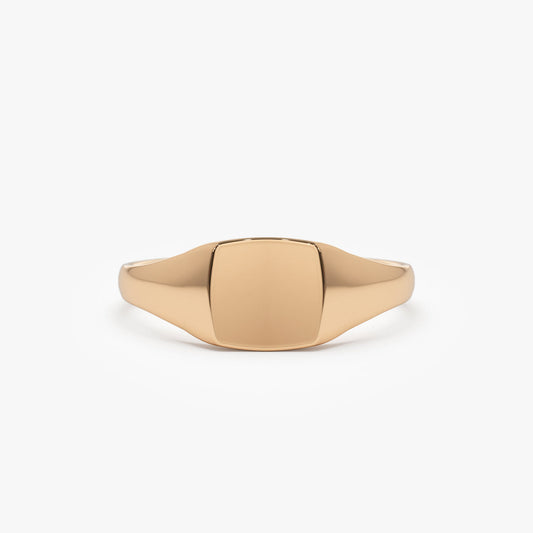 14K Solid Gold Square Signet Ring | Custom Engraving Wedding Band for Men & Women | VLOVE