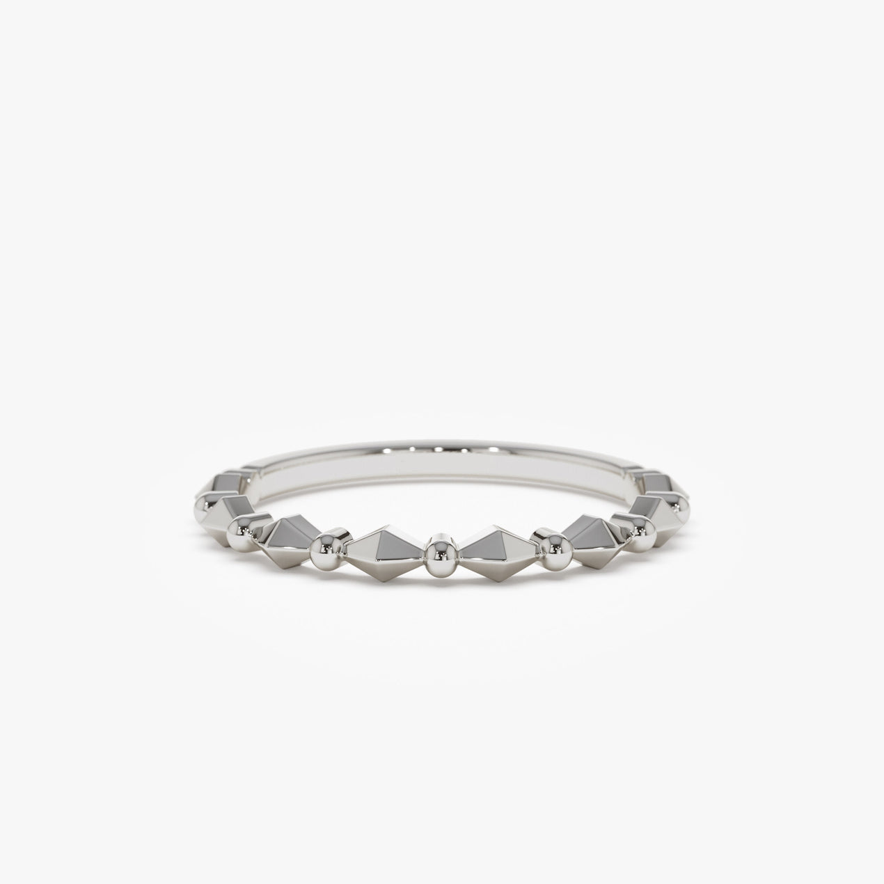 14K Gold Pyramid and Bead Stacking Ring | Geometric Minimalist Band for Women | Layering Jewelry | VLOVE
