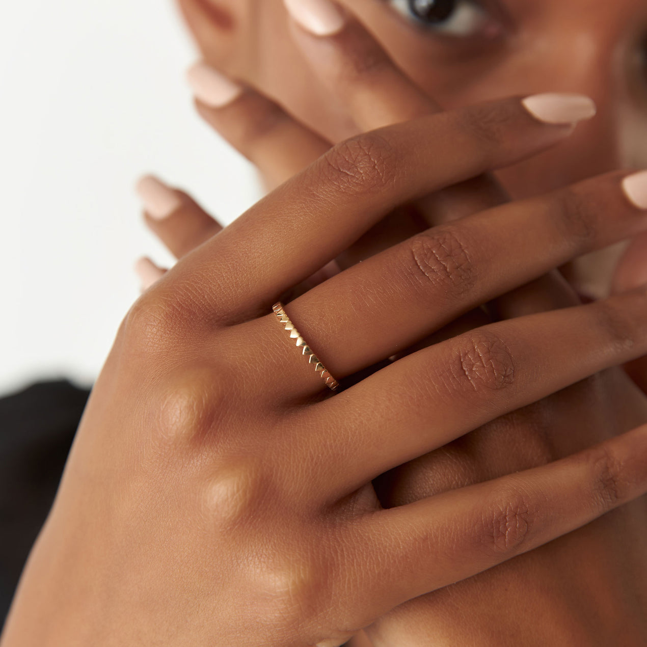 14K Mini Heart Eternity Ring | Solid Gold Stacking Band | Romantic Jewelry for Women | VLOVE