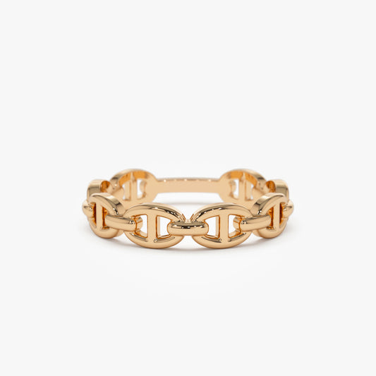 14K Mariner Chain Ring | Solid Gold Nautical Jewelry | Interlinked Design Band for Men & Women | VLOVE