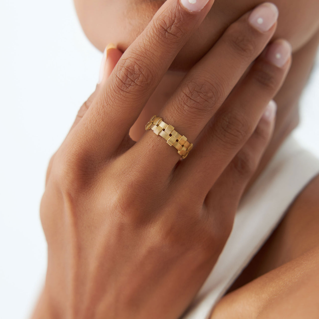 14K Ribbed Woven Ring | Textured Stacking Band | Bohemian Jewelry for Women | VLOVE