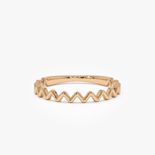 14K Gold Zig Zag Stacking Ring | Thin Textured Band | Minimalist Layering Jewelry | VLOVE