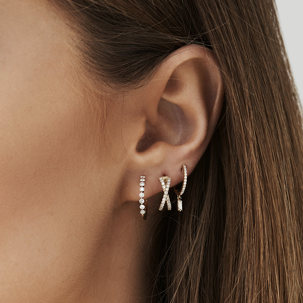 14K Gold X-Shaped Diamond Huggie Earrings | Crisscross Pave Setting Hoops | Symbolic Jewelry | VLOVE