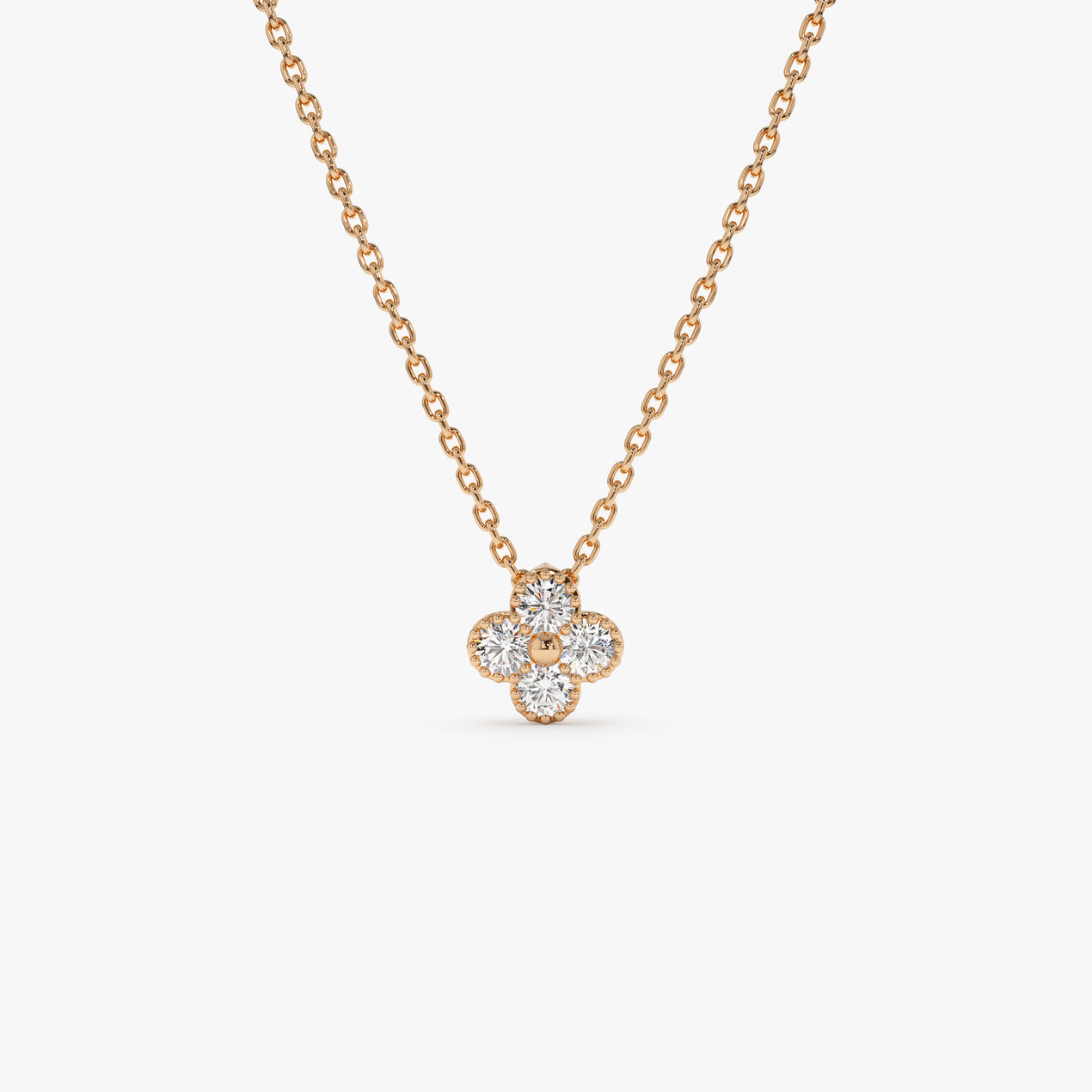 14K Diamond Clover Beaded Necklace | Gold Lucky Charm Pendant | Women's Symbolic Jewelry | VLOVE