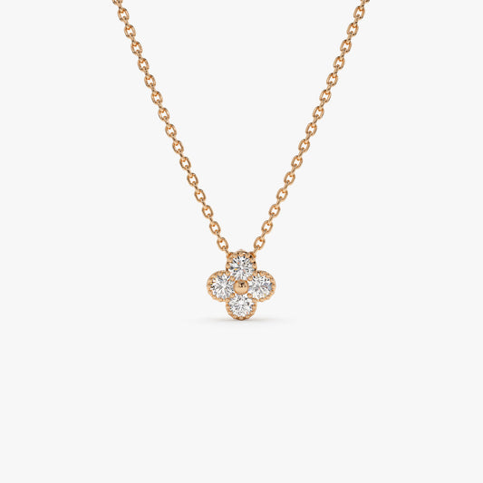 14K Diamond Clover Beaded Necklace | Gold Lucky Charm Pendant | Women's Symbolic Jewelry | VLOVE