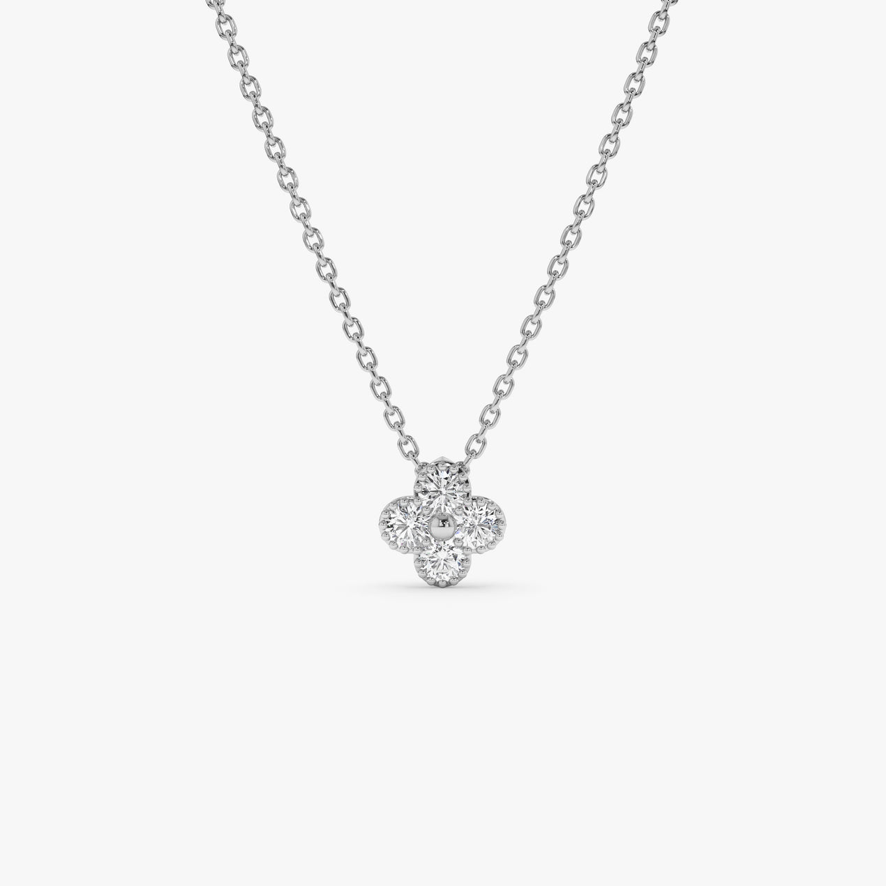 14K Diamond Clover Beaded Necklace | Gold Lucky Charm Pendant | Women's Symbolic Jewelry | VLOVE