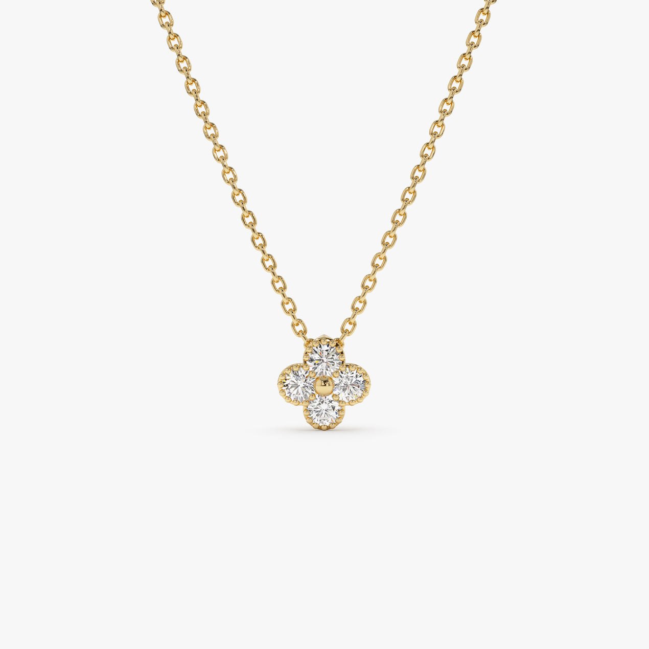 14K Diamond Clover Beaded Necklace | Gold Lucky Charm Pendant | Women's Symbolic Jewelry | VLOVE
