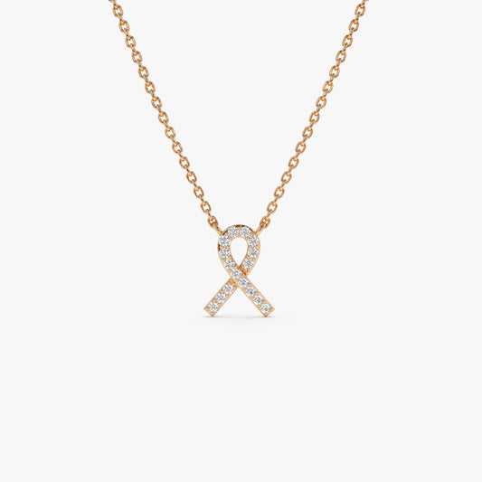 14K Diamond Ribbon Necklace | Solid Gold Elegant Jewelry | Women's Luxury Gift | VLOVE