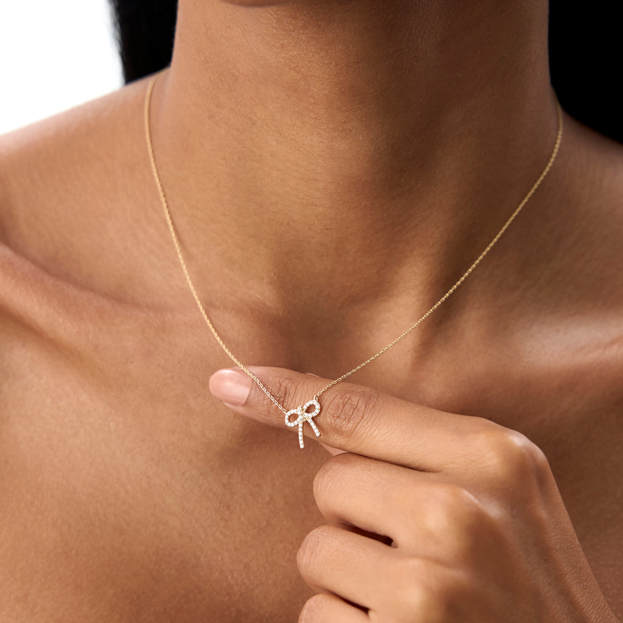 14K Diamond Bow Necklace | Solid Gold Elegant Jewelry | Women's Luxury Gift | VLOVE