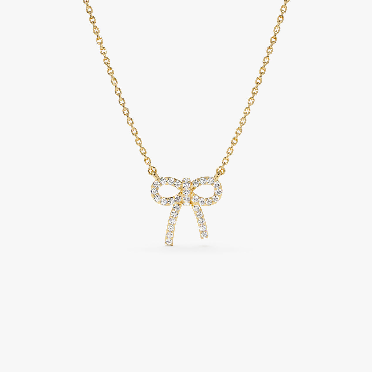 14K Diamond Bow Necklace | Solid Gold Elegant Jewelry | Women's Luxury Gift | VLOVE