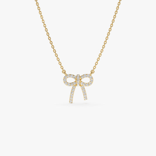 14K Diamond Bow Necklace | Solid Gold Elegant Jewelry | Women's Luxury Gift | VLOVE