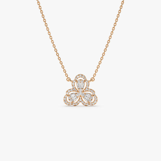 14K Baguette Diamond Clover Necklace | Solid Gold Lucky Charm Pendant | Women's Symbolic Jewelry | VLOVE