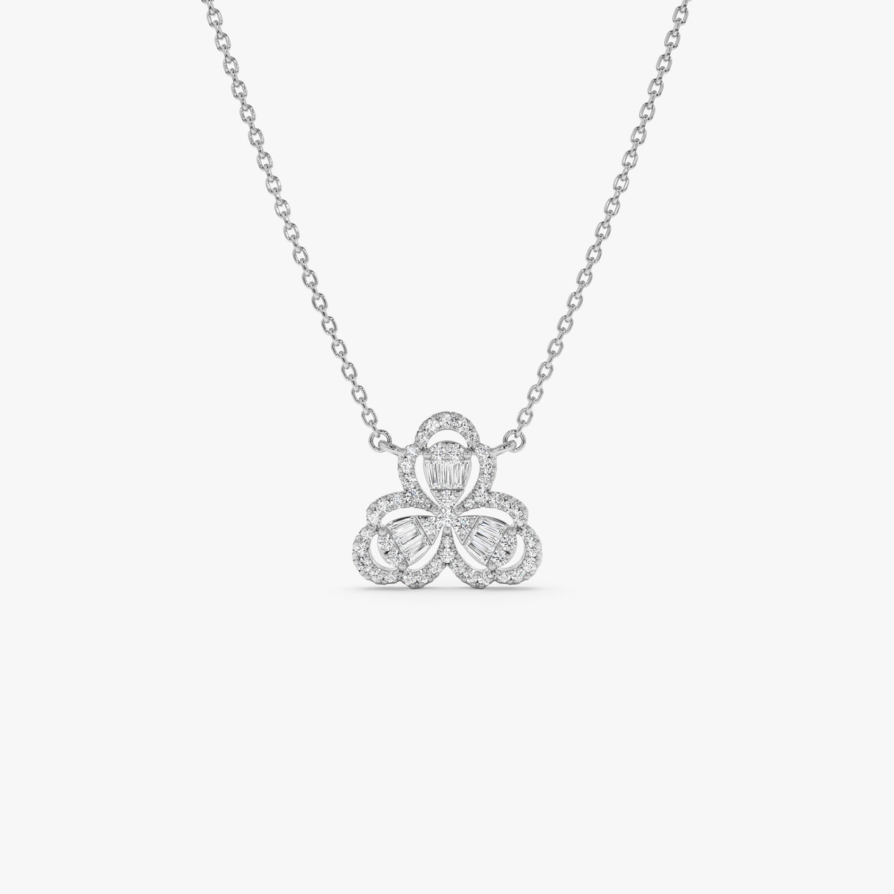 14K Baguette Diamond Clover Necklace | Solid Gold Lucky Charm Pendant | Women's Symbolic Jewelry | VLOVE