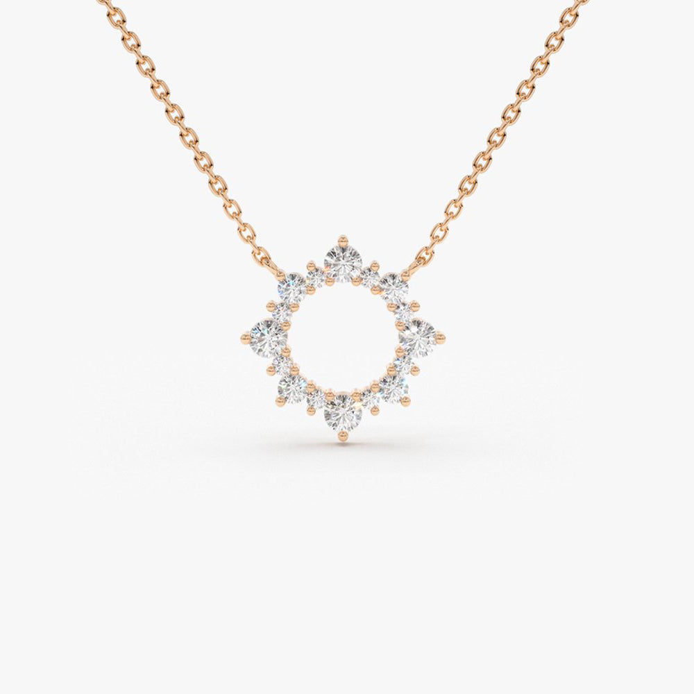 14K Gold Sun Circle Necklace | Diamond Celestial Pendant | Solar Symbol Jewelry | VLOVE