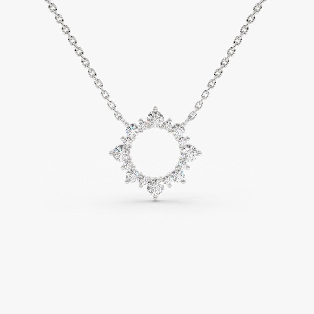 14K Gold Sun Circle Necklace | Diamond Celestial Pendant | Solar Symbol Jewelry | VLOVE