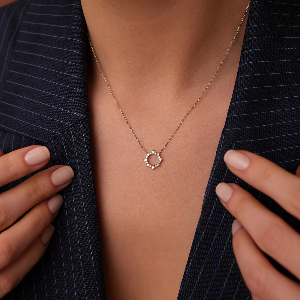 14K Gold Sun Circle Necklace | Diamond Celestial Pendant | Solar Symbol Jewelry | VLOVE