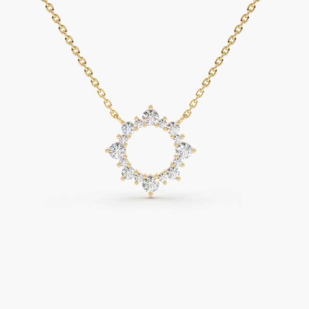 14K Gold Sun Circle Necklace | Diamond Celestial Pendant | Solar Symbol Jewelry | VLOVE