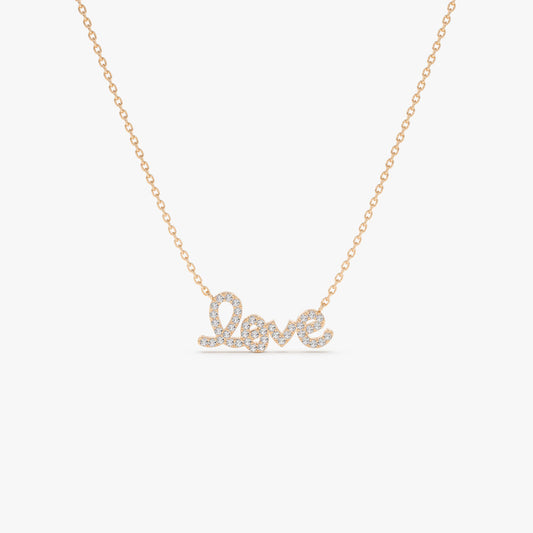 14K Gold Diamond Love Necklace | Solid Gold Symbol Pendant | Romantic Jewelry Gift for Her | VLOVE