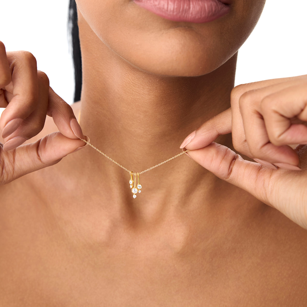14K Multi Bezel Set Diamond Pendant | Solid Gold Necklace with Cluster Diamonds | Luxury Gift for Women | VLOVE