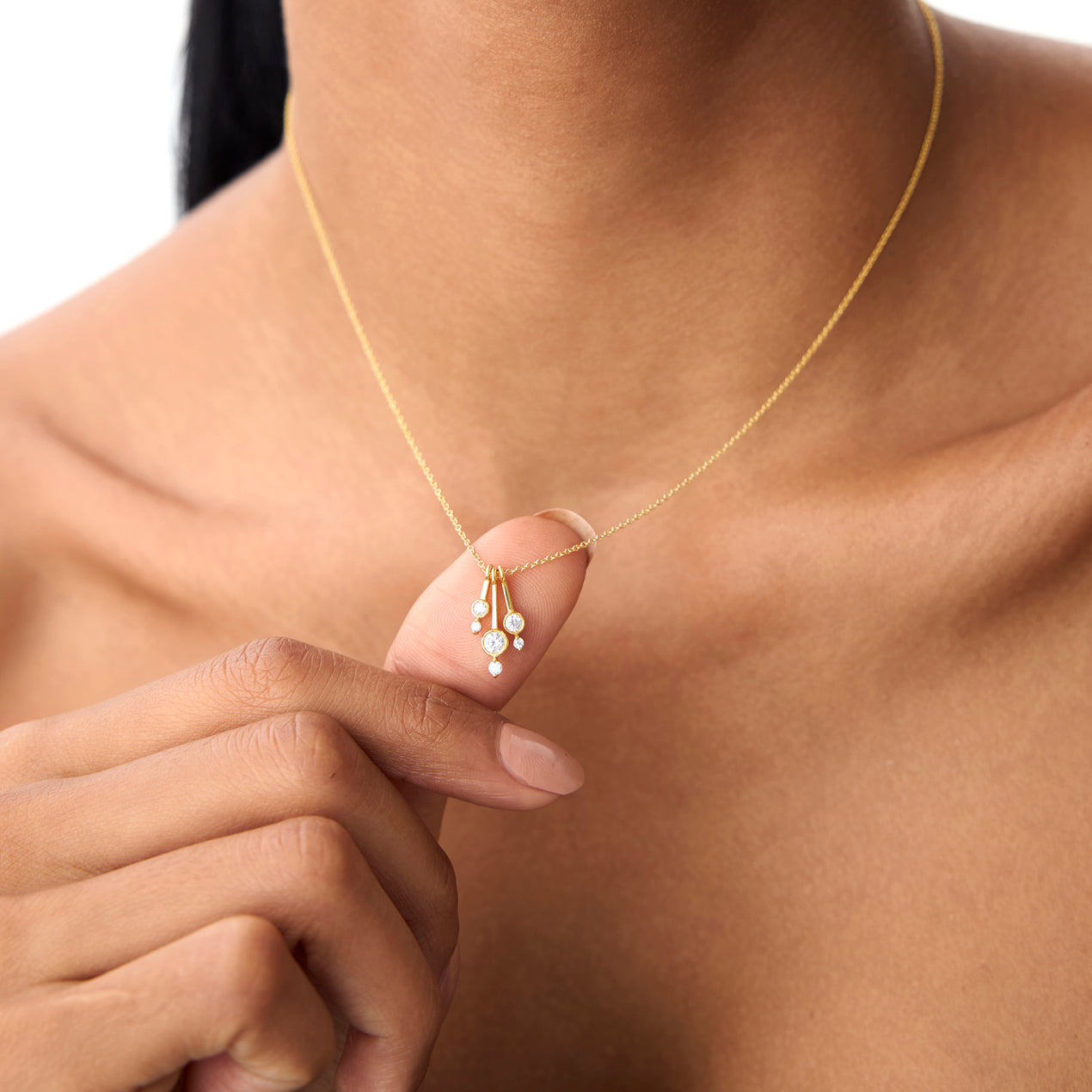14K Multi Bezel Set Diamond Pendant | Solid Gold Necklace with Cluster Diamonds | Luxury Gift for Women | VLOVE