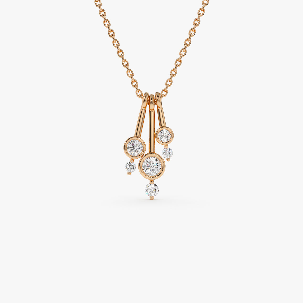14K Multi Bezel Set Diamond Pendant | Solid Gold Necklace with Cluster Diamonds | Luxury Gift for Women | VLOVE