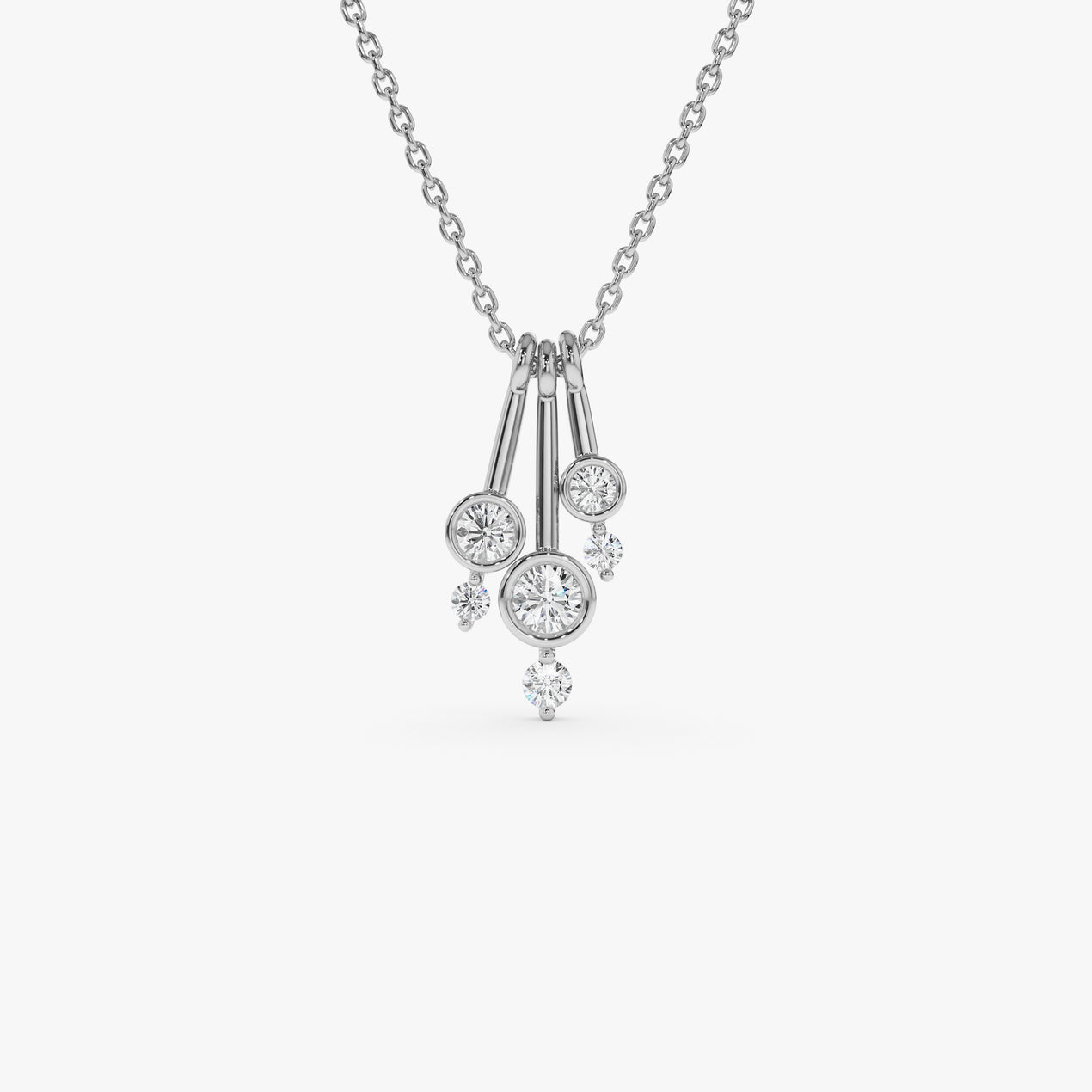14K Multi Bezel Set Diamond Pendant | Solid Gold Necklace with Cluster Diamonds | Luxury Gift for Women | VLOVE