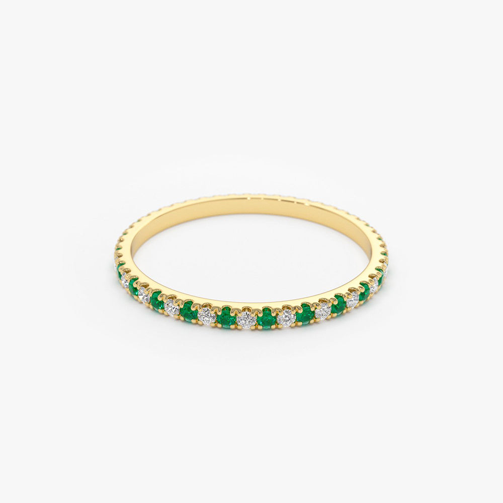 14K Emerald and Diamond Eternity Ring | Alternating Gemstone Band | Luxury Stackable Jewelry | VLOVE