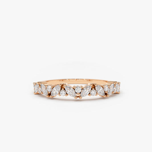 Slanted East-West Marquise Diamond Ring | 14K Gold Unique Stackable Band | Modern Wedding Ring Gift for Her